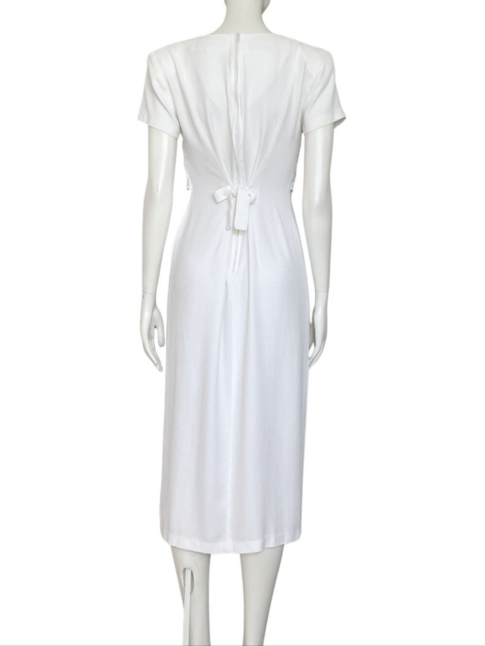 Vintage 90s White Midi Dress Lace Medium 8 Cottagecore Minimalist Casual Summer - Picture 4 of 9